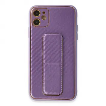 İphone 12 Kılıf Coco Karbon Standlı Kapak - Mor