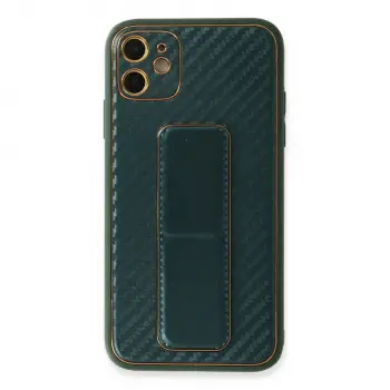 İphone 12 Kılıf Coco Karbon Standlı Kapak - Yeşil