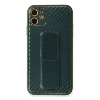 İphone 12 Kılıf Coco Karbon Standlı Kapak - Yeşil
