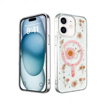 İphone 12 Kılıf Daisy Simli Magsafe Kapak - Pembe