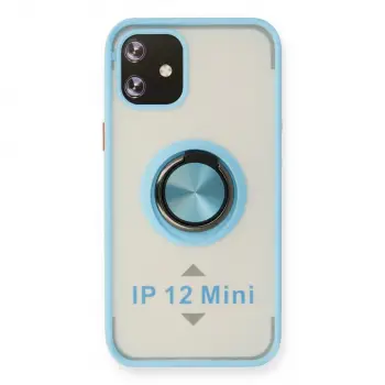 İphone 12 Kılıf Montreal Yüzüklü Silikon Kapak - Buz Mavi