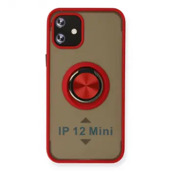 İphone 12 Kılıf Montreal Yüzüklü Silikon Kapak - Kırmızı