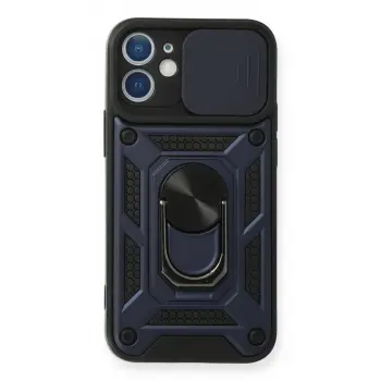İphone 12 Mini Kılıf Pars Lens Yüzüklü Silikon - Lacivert