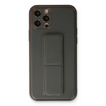 İphone 12 Pro Kılıf Coco Deri Standlı Kapak - Füme