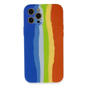 İphone 12 Pro Kılıf Ebruli Lansman Silikon - Mavi-turuncu