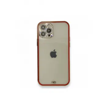 İphone 12 Pro Kılıf Liva Taşlı Silikon - Kırmızı