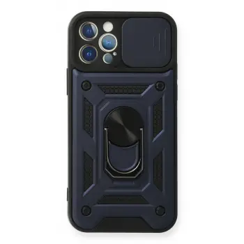 İphone 12 Pro Kılıf Pars Lens Yüzüklü Silikon - Lacivert