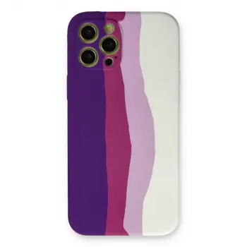 İphone 12 Pro Max Kılıf Ebruli Lansman Silikon - Mor-beyaz