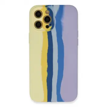 İphone 12 Pro Max Kılıf Ebruli Lansman Silikon - Sarı-lila