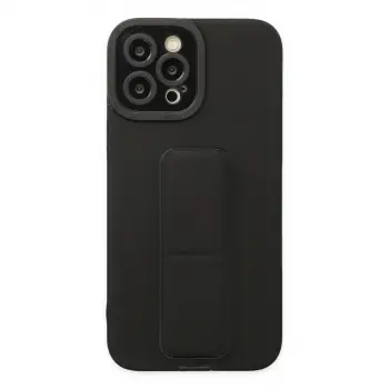 İphone 12 Pro Max Kılıf Mega Standlı Silikon - Siyah