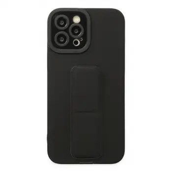İphone 12 Pro Max Kılıf Mega Standlı Silikon - Siyah