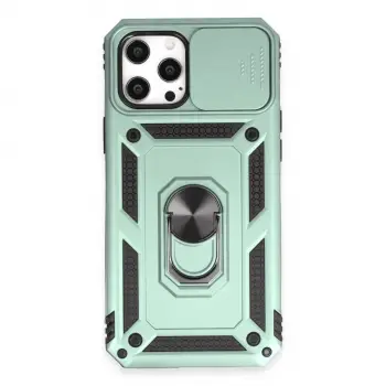 İphone 12 Pro Max Kılıf Pars Lens Yüzüklü Silikon - Yeşil