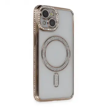 İphone 13 Kılıf Joke Simli Magneticsafe Kılıf - Gold