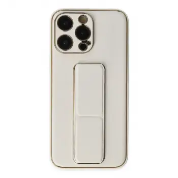 İphone 13 Pro Kılıf Coco Deri Standlı Kapak - Beyaz