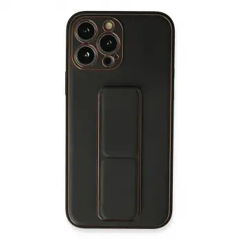 İphone 13 Pro Max Kılıf Coco Deri Standlı Kapak - Siyah