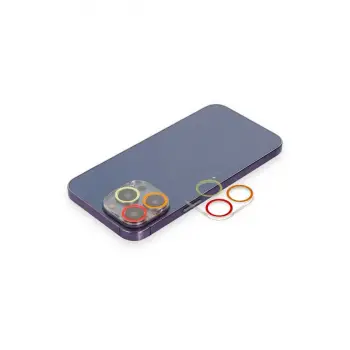 İphone 13 Pro Max Renkli Kamera Lens Koruma Cam - Turuncu-kırmızı