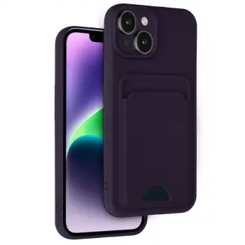 İphone 14 Kılıf Kelvin Kartvizitli Silikon - Derin Mor