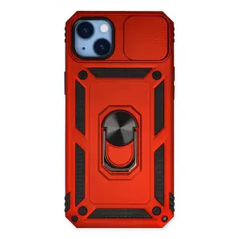 İphone 14 Plus Kılıf Pars Lens Yüzüklü Silikon - Kırmızı