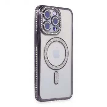 İphone 14 Pro Max Kılıf Joke Simli Magneticsafe Kılıf - Derin Mor