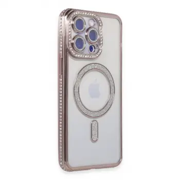 İphone 14 Pro Max Kılıf Joke Simli Magneticsafe Kılıf - Pembe