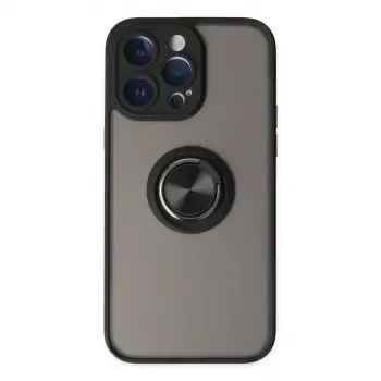 İphone 14 Pro Max Kılıf Montreal Yüzüklü Silikon Kapak - Siyah