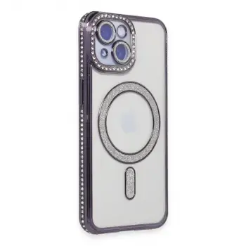 İphone 15 Kılıf Joke Simli Magneticsafe Kılıf - Derin Mor