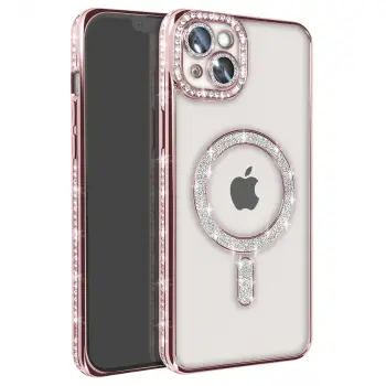 İphone 15 Kılıf Joke Simli Magneticsafe Kılıf - Pembe