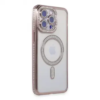 İphone 15 Pro Max Kılıf Joke Simli Magneticsafe Kılıf - Pembe