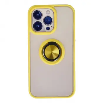 İphone 15 Pro Max Kılıf Montreal Yüzüklü Silikon Kapak - Sarı