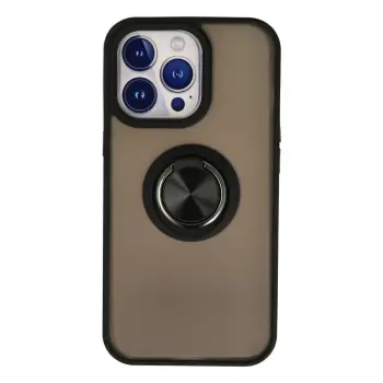 İphone 15 Pro Max Kılıf Montreal Yüzüklü Silikon Kapak - Siyah