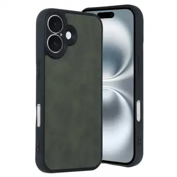 İphone 16 Kılıf Aras Deri Kapak - Koyu Yeşil