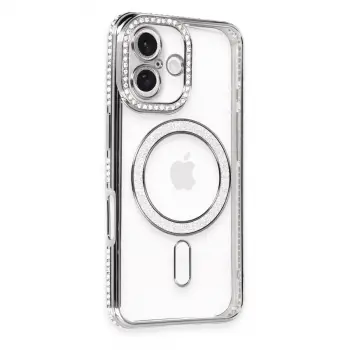 İphone 16 Kılıf Joke Simli Magneticsafe Kılıf - Gri