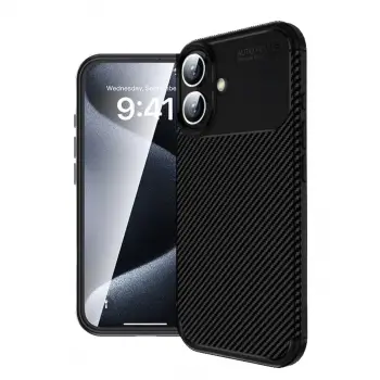 İphone 16 Plus Kılıf Auto Focus Karbon Kapak - Siyah