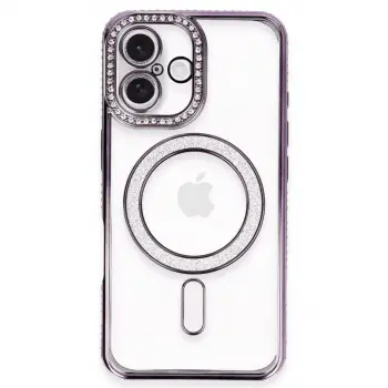 İphone 16 Plus Kılıf Joke Simli Magneticsafe Kılıf - Derin Mor