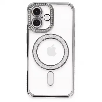 İphone 16 Plus Kılıf Joke Simli Magneticsafe Kılıf - Gri