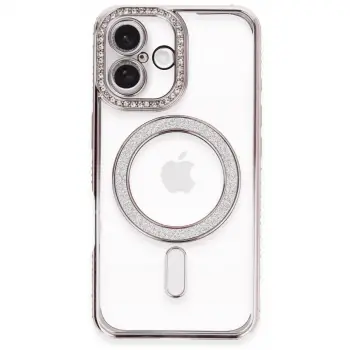 İphone 16 Plus Kılıf Joke Simli Magneticsafe Kılıf - Pembe