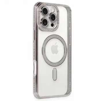 İphone 16 Pro Kılıf Joke Simli Magneticsafe Kılıf - Pembe