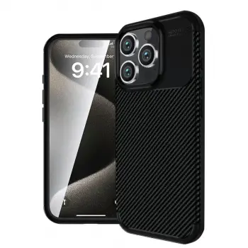 İphone 16 Pro Max Kılıf Auto Focus Karbon Kapak - Siyah