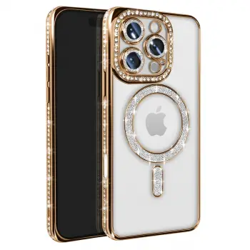 İphone 16 Pro Max Kılıf Joke Simli Magneticsafe Kılıf - Gold