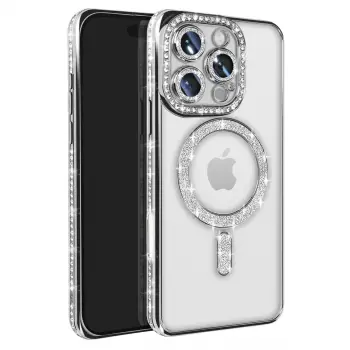 İphone 16 Pro Max Kılıf Joke Simli Magneticsafe Kılıf - Gümüş