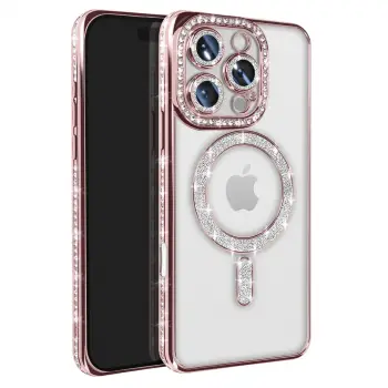 İphone 16 Pro Max Kılıf Joke Simli Magneticsafe Kılıf - Pembe