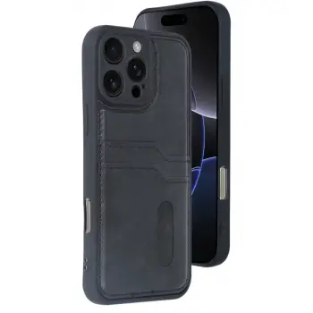 İphone 16 Pro Max Kılıf Sara Kartvizitli Deri Kılıf - Siyah