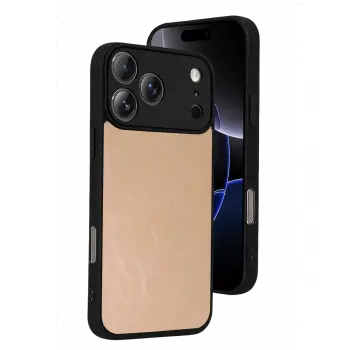 İphone 17 Pro Aras Deri Kapak - Pudra