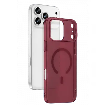 İphone 18 Pro Max Combo Sert Şeffaf Magsafe Kapak - Bordo