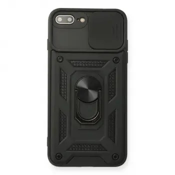 İphone 7 Plus Kılıf Pars Lens Yüzüklü Silikon - Siyah