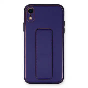 İphone Xr Kılıf Coco Deri Standlı Kapak - Mor