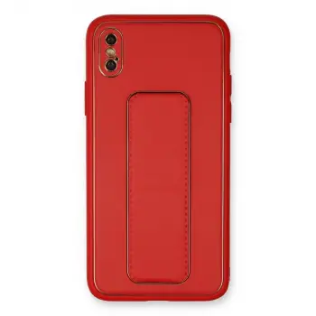 İphone Xs Max Kılıf Coco Deri Standlı Kapak - Kırmızı