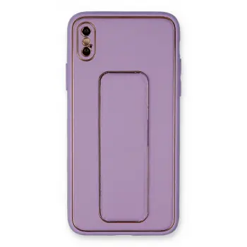 İphone Xs Max Kılıf Coco Deri Standlı Kapak - Koyu Lila