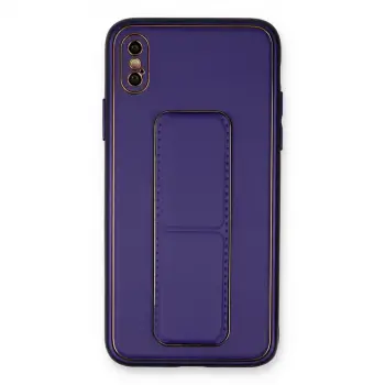 İphone Xs Max Kılıf Coco Deri Standlı Kapak - Mor