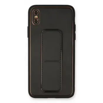 İphone Xs Max Kılıf Coco Deri Standlı Kapak - Siyah